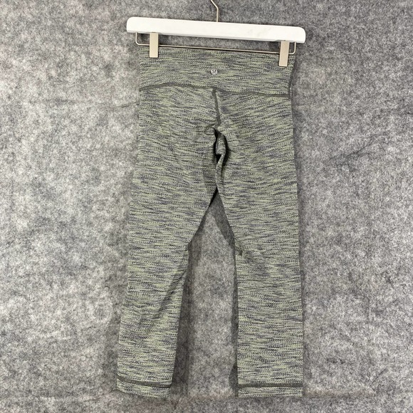 Lululemon Wunder Under Crop Leggings 4 Green Space Dye Mid Rise Knit - Picture 3 of 13